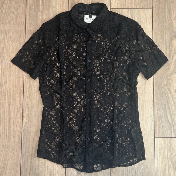 Topman Other - Topman Black Lace Button-Up T-Shirt